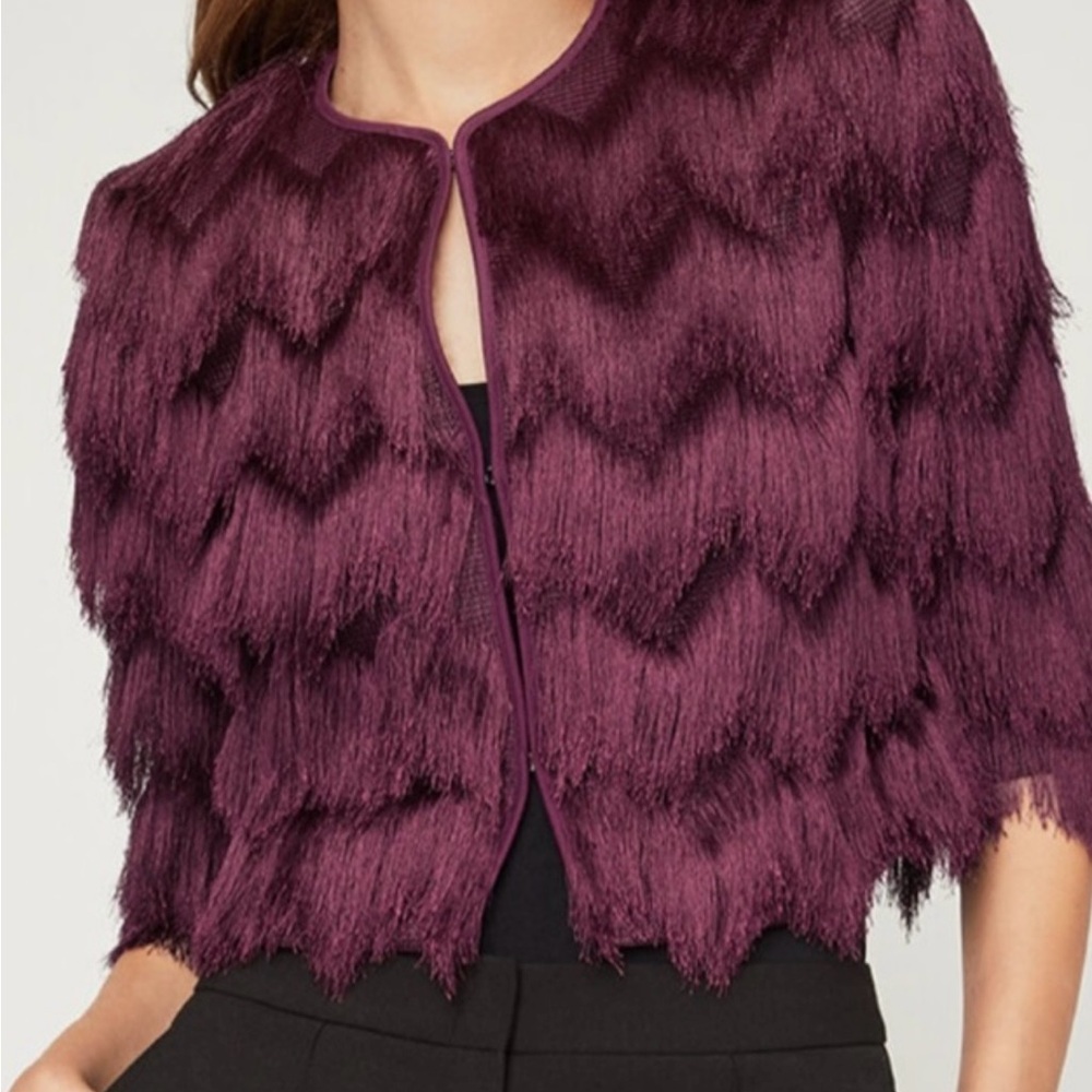 BCBG MaxAzria Jaxon Fringe Jacket Maroon Burgandy XS